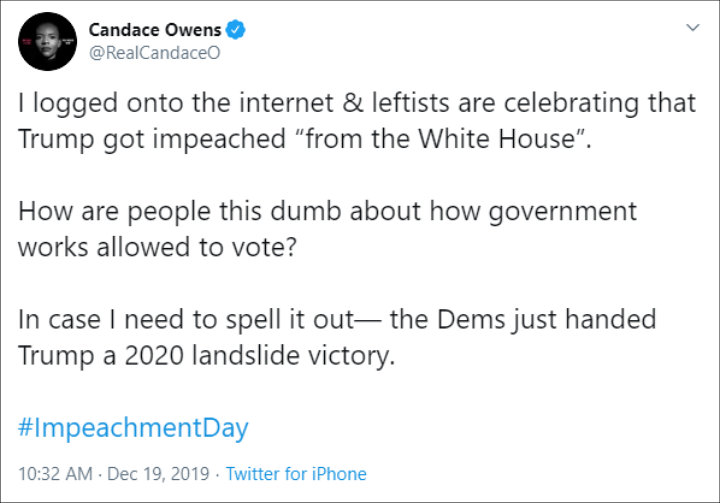 Candace Owens Mocks Democrats for Their Reactions to Donald Trump's Impeachment