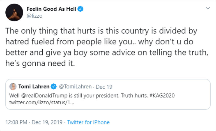 Lizzo and Tomi Lahren Get Into Twitter Spat Over Donald Trump's Impeachment