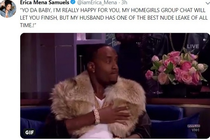 Erica Mena reacts to DaBaby's alleged nude