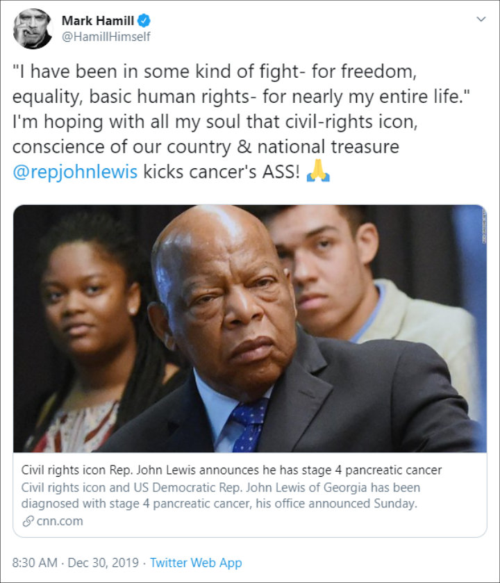 Mark Hamill mourned John Lewis' death