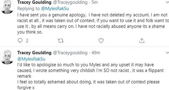 Tracey Goulding denies being racist