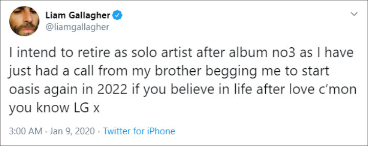 Liam Gallagher Suggests Oasis Reunion Will Happen in 2022