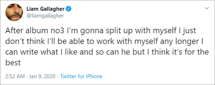 Liam Gallagher Jokes About Needing to 'Spilt Up With Myself' After His Third Album