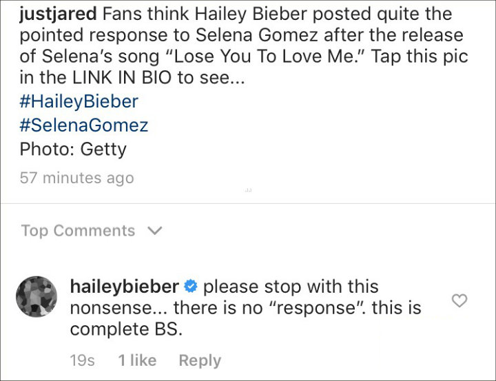 Hailey Bieber Responds to Hateful Words About Her and Madison Beer's Run-In With Selena Gomez