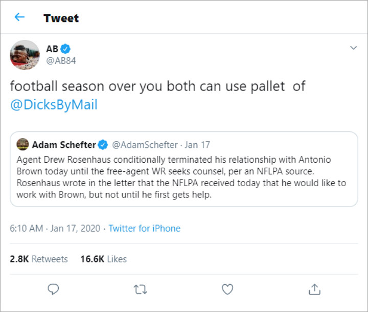 Antonio Brown Threatens Former Agent With NSFW Package After Getting Dropped