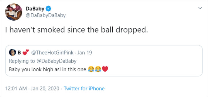 DaBaby quits smoking weed