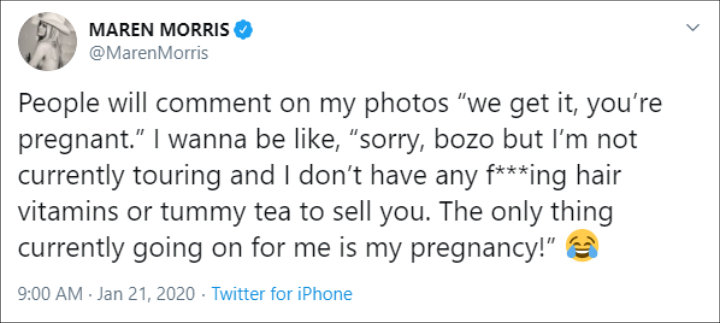 Maren Morris Claps Back at Trolls Criticizing Her Baby Bump Photos