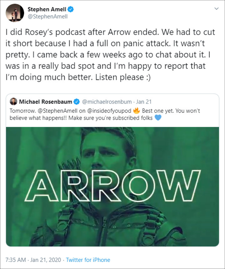 Stephen Amell's panic attack