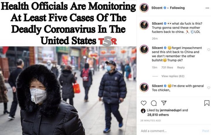50 Cent comments on Coronavirus
