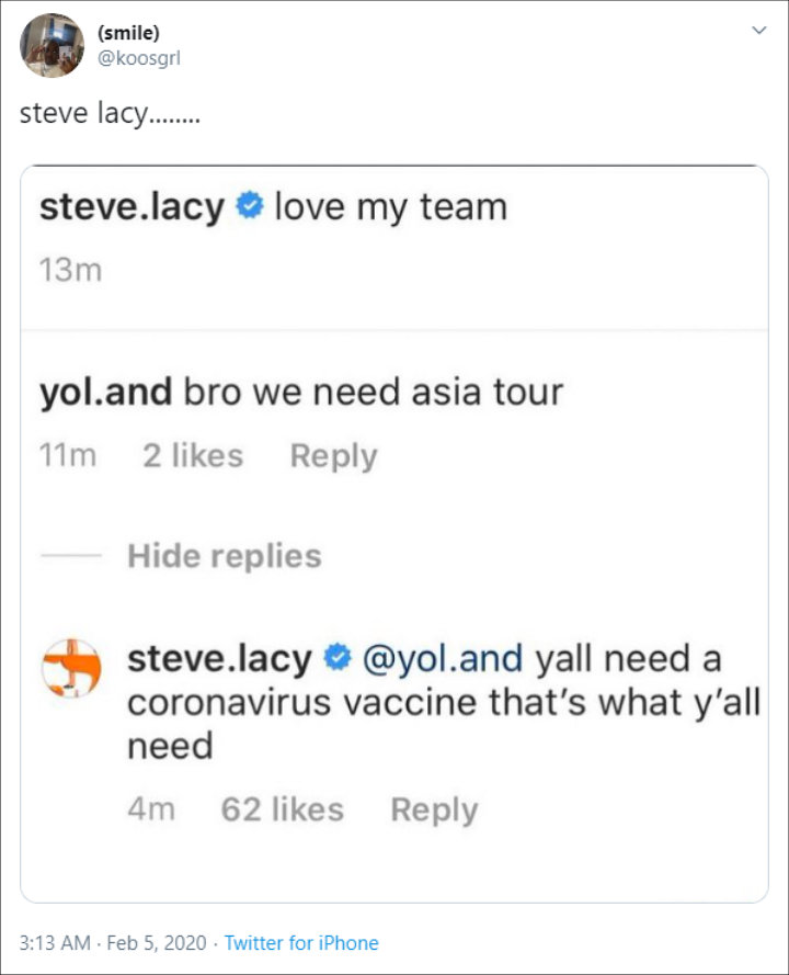 Steve Lacy's controversial comment about corona virus