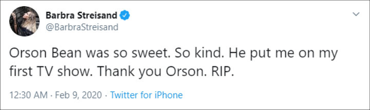 Barbra Streisand honored late Orson Bean