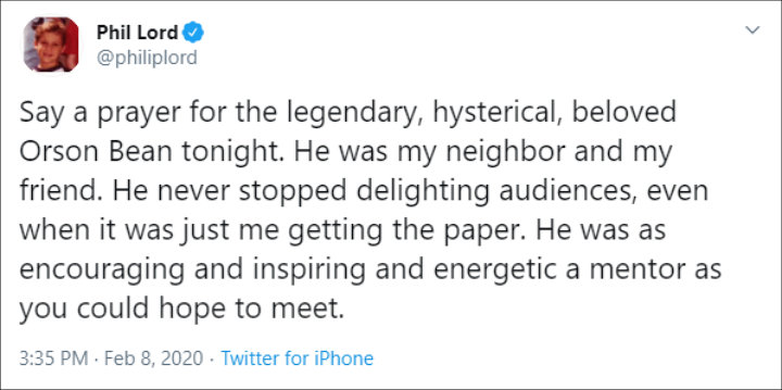Phil Lord honored Orson Bean