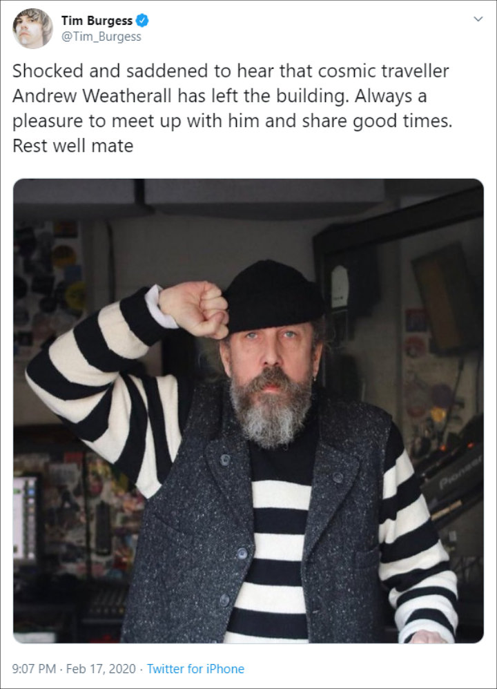 Tim Burgess paid tribute to Andrew Weatherall