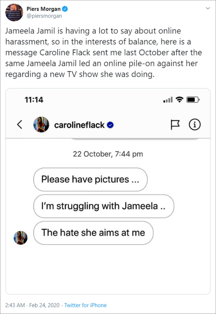 Pers Morgan clapped back at Jameela Jamil