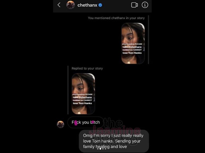 Tom Hanks' Son Chet Fires Back at Fan Saying He Should Be Having Coronavirus Instead of His Father