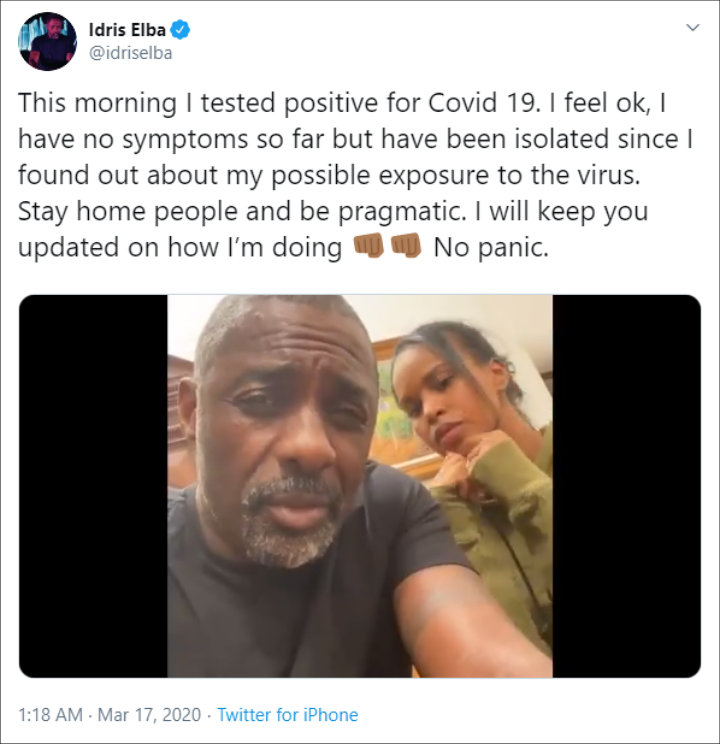 Idris Elba Tweets After Tested Positive for Coronavirus
