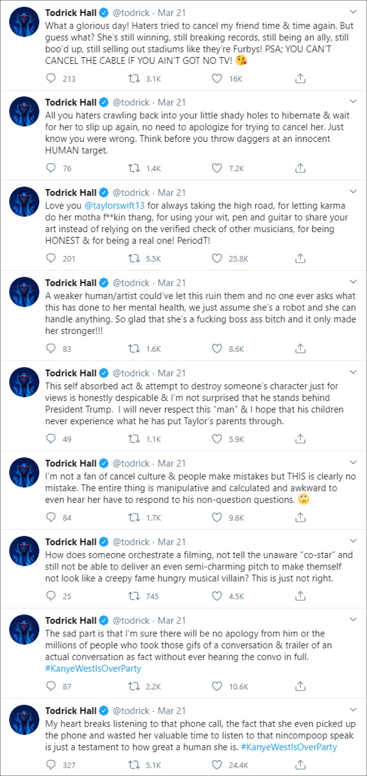 Todrick Hall Reacts to Leaked Call Between Taylor Swift and Kanye West