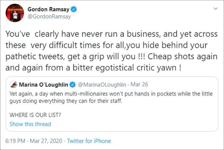 Gordon Ramsay fired back