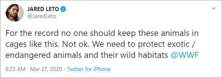 Jared Leto is against keeping tiger as pets