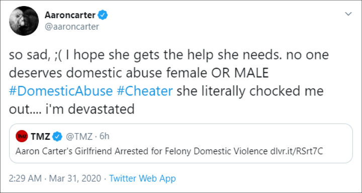 Aaron Carter Addresses Ex-Girlfriend Melanie Martin's Domestic Violence Arrest