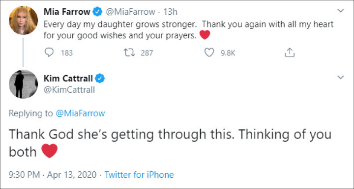 Mia Farrow's duaghter health update