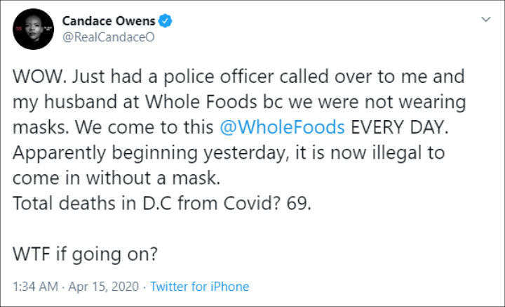 Candace Owens Blasted for Feigning Ignorance After Ranting Over Having to Wear in Grocery Store