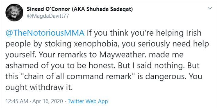 O'Connor slamed Conor McGregor