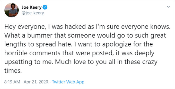 Joe Keery apologized