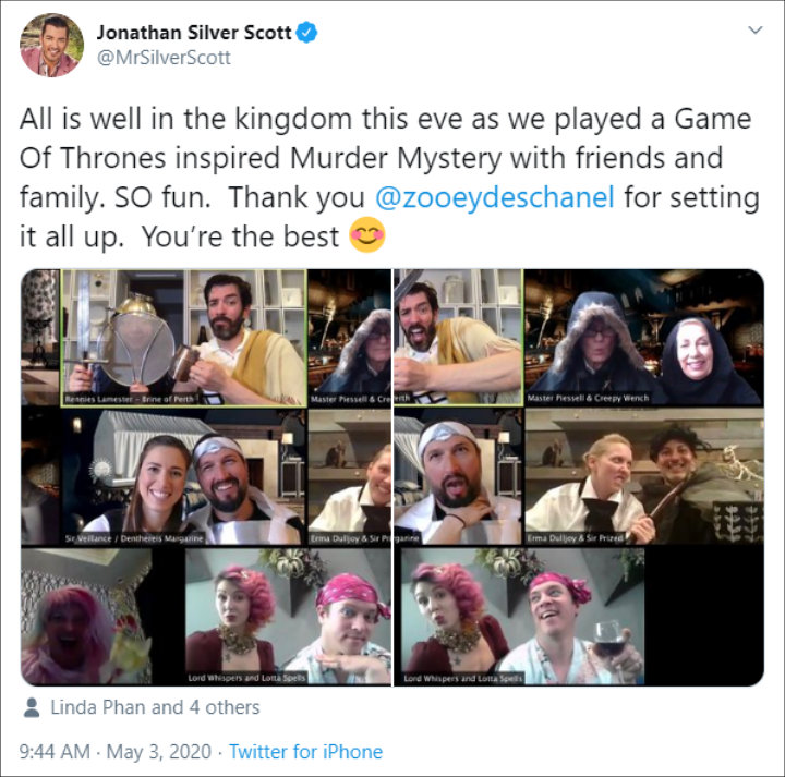 Zooey Deschanel Hosts Virtual 'Game of Thrones' Murder Mystery Party for Jonathan Scott's Birthday