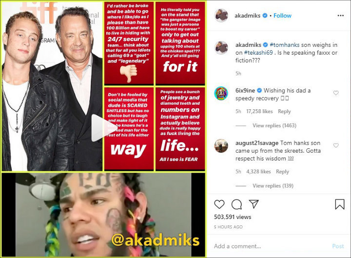 6ix9ine Reponds to Chet Hanks' Comments About Him