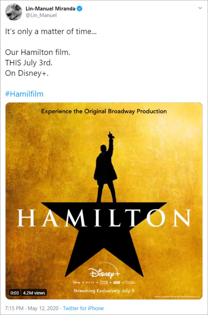 Lin-Manuel Miranda Announces 'Hamilton' Movie's Early Release