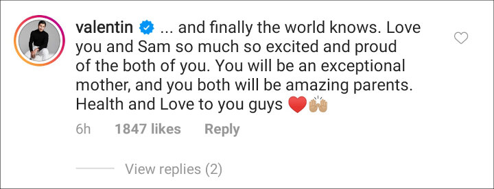 Valentin Chmerkovskiy's IG Comment