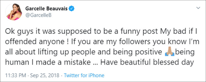 Garcelle Beauvais' Twitter Post