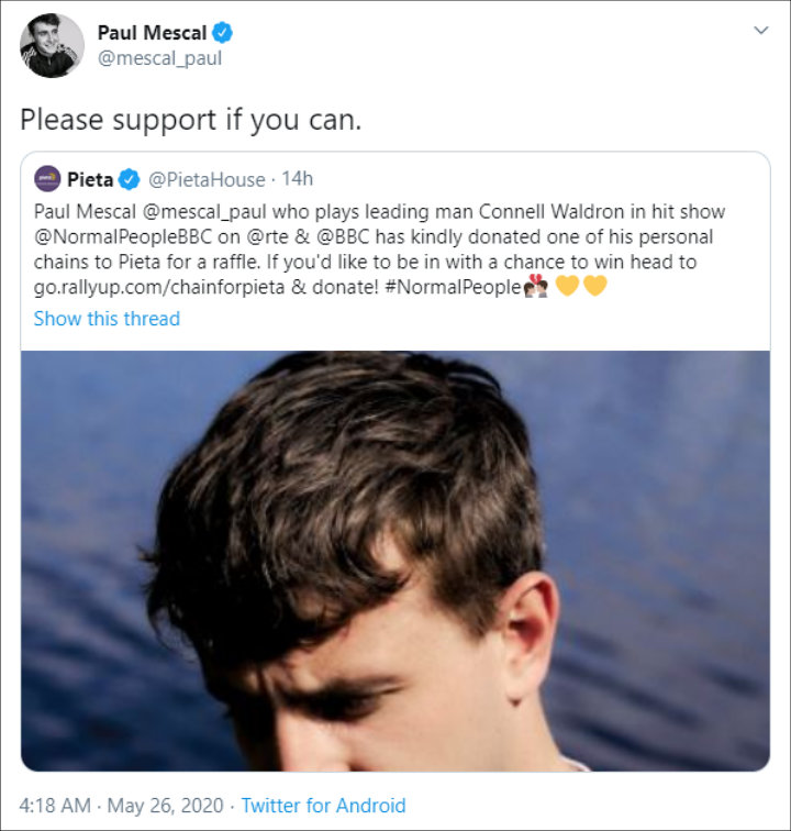Paul Mescal's Twitter Post