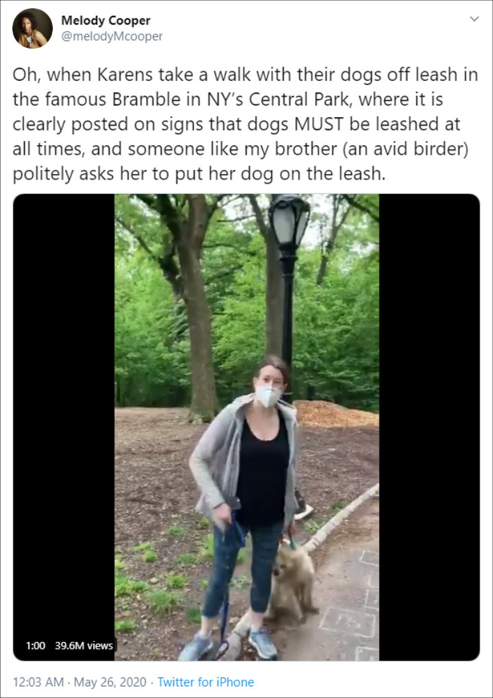 Christian Cooper's sister tweet