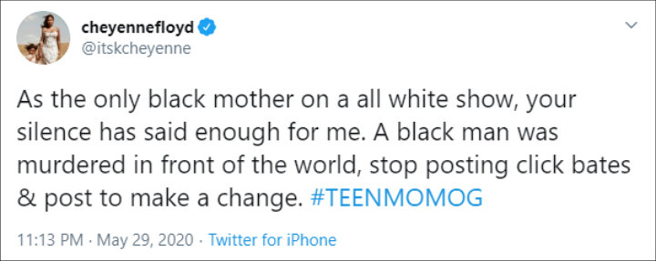 Cheyenne Floyd called Teen Mom stars