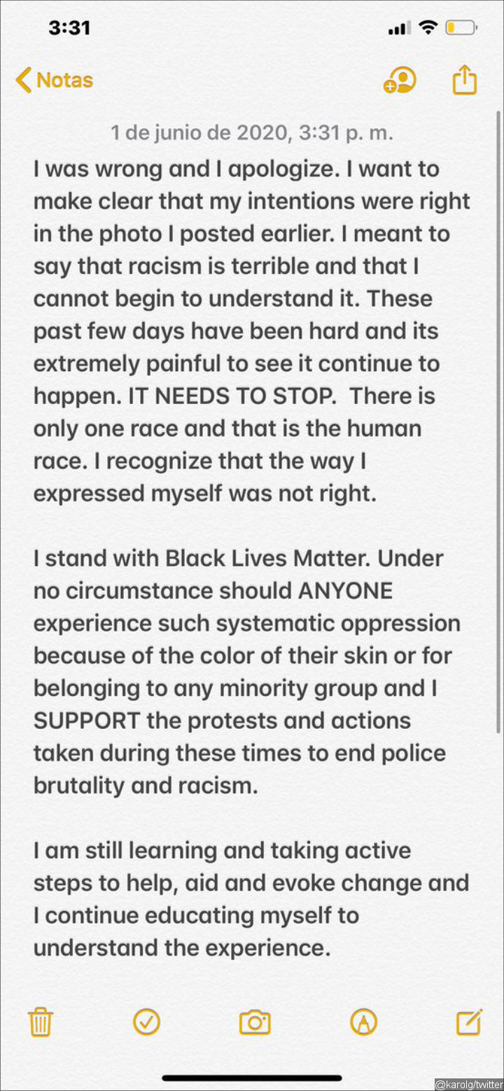Karol G apologized