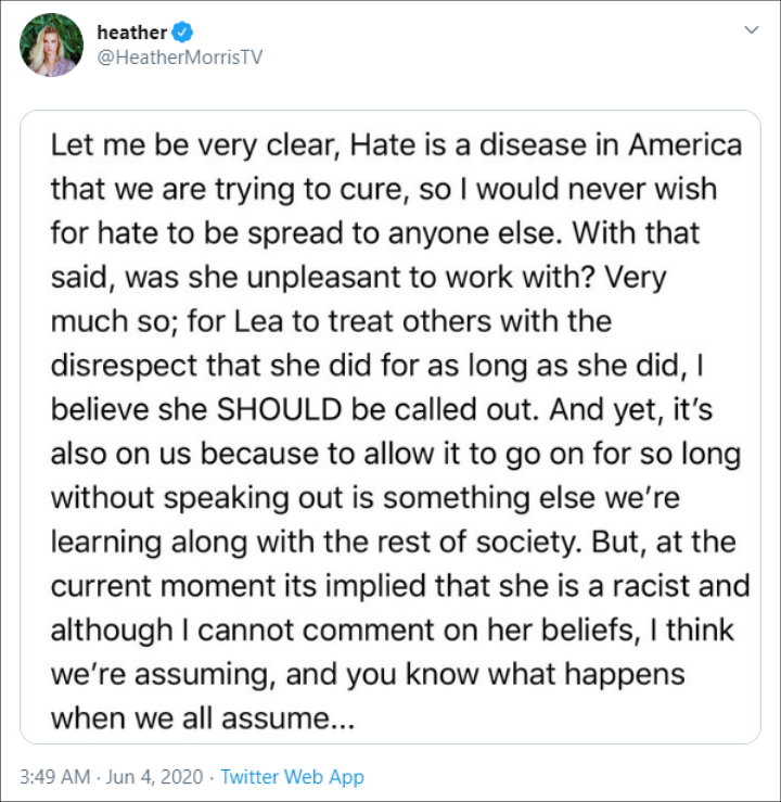 Heather Morris' Tweet