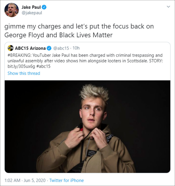 Jake Paul's Twitter Post