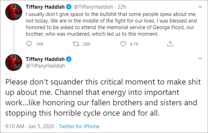 Tiffany Haddish Responds to George Floyd Memorial Backlash