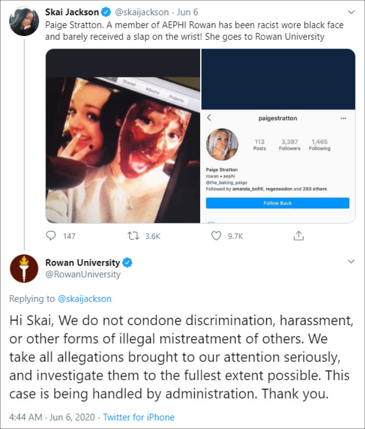 Rowan University praised Skai Jackson
