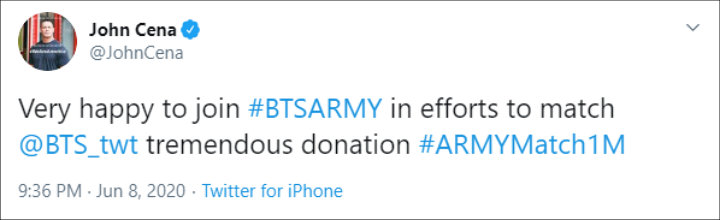 John Cena praised BTS fans