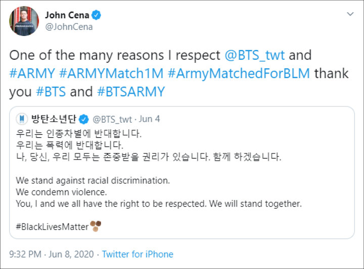 John Cena respected BTS