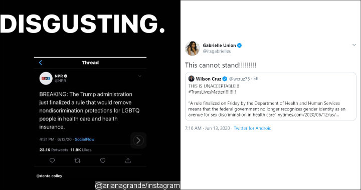 Ariana Grande and Gabrielle Union's Social Media Posts