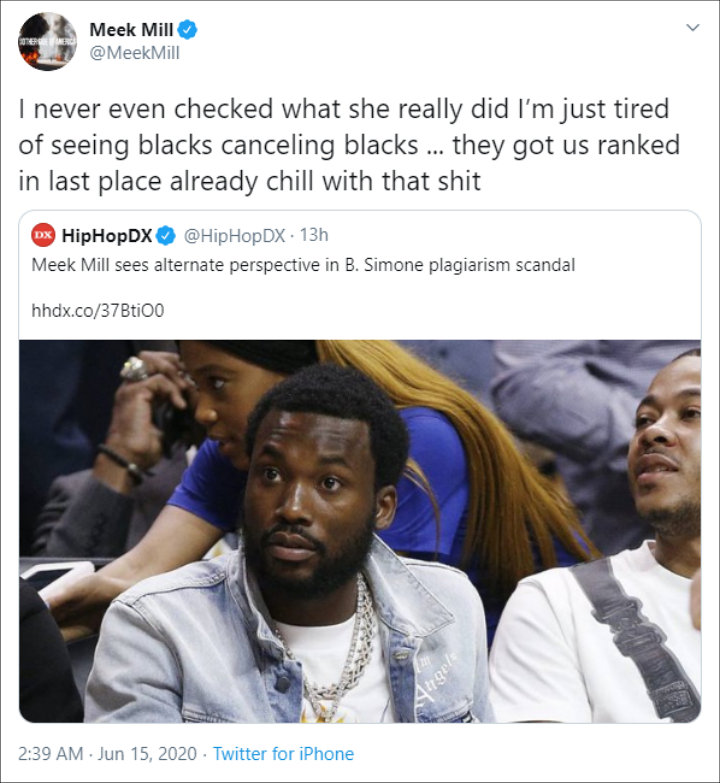 Meek Mill Responds to Backlash for Defending B. Simone