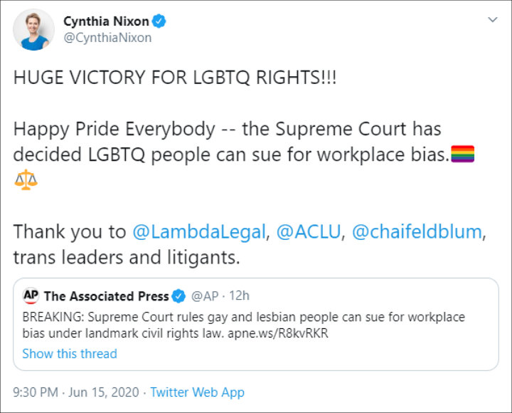 Cynthia Nixon applauded the change law