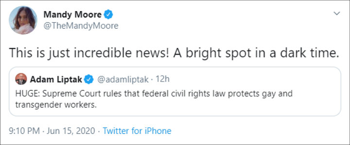 Mandy Moore supported the change on LGBT law