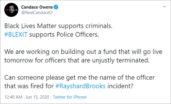 Candace Owens Defends Police Officer Who Killed Rayshard Brooks