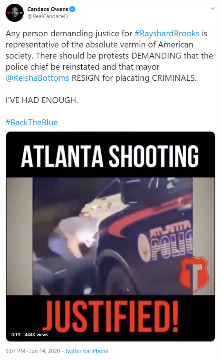 Candace Owens Defends Police Officer Who Killed Rayshard Brooks