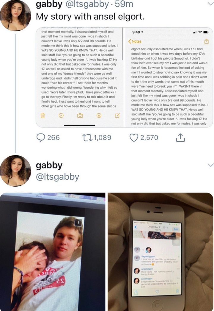 Ansel Elgort is accused of raping young fan